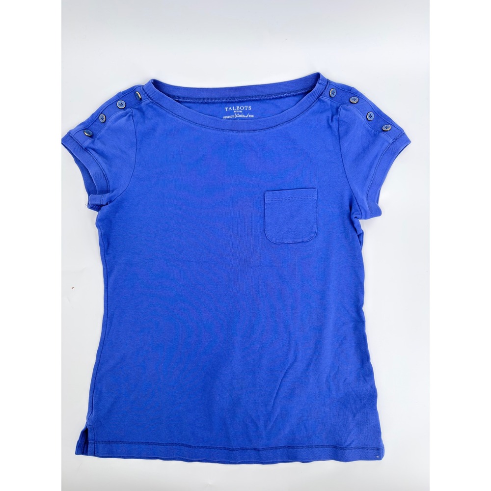 Talbots T Shirt Stretch Weekend Tee Modern Women Size Petite Medium Blue Solid